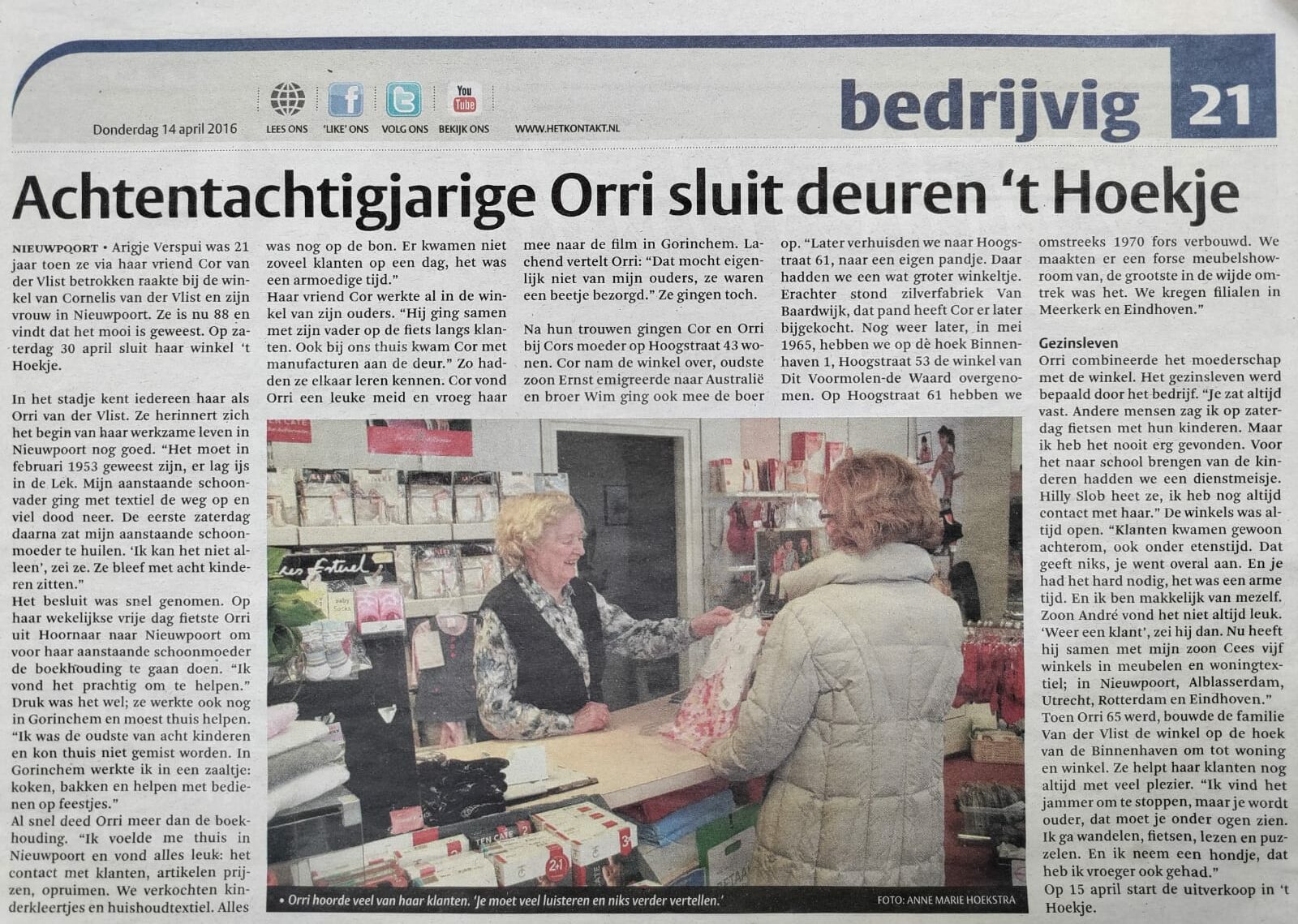 Krantenartikel Orrie van der Vlist